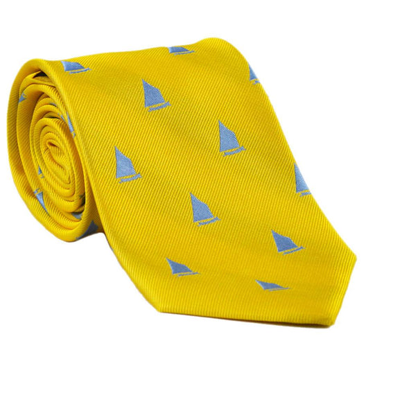 Sailboat Necktie - Yellow, Woven Silk - Stone & Shoal